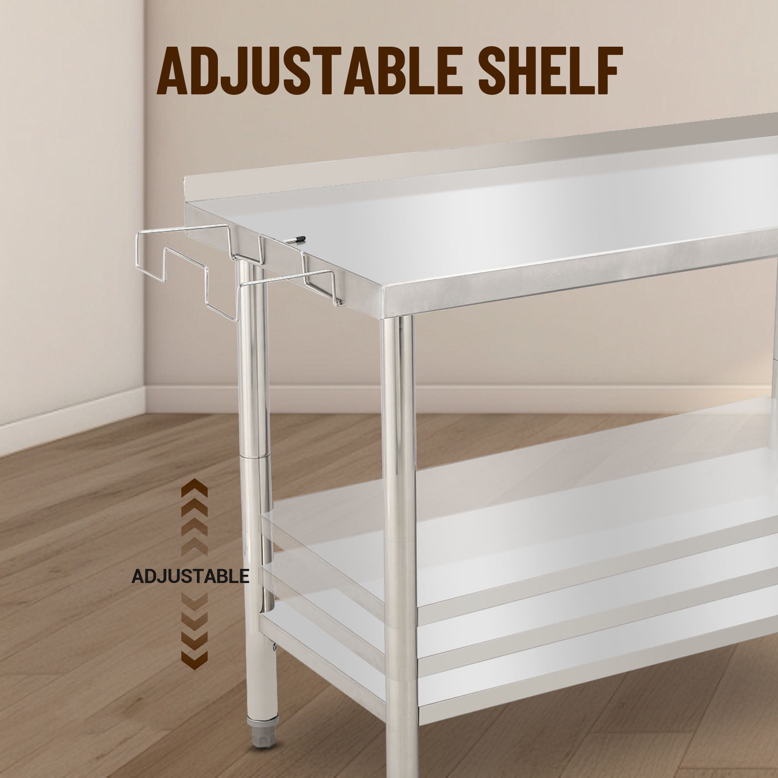 OUTGOODS Stainless Steel Work Table 48"x24" w/ Adjustable Shelf, NSF Commercial Grade