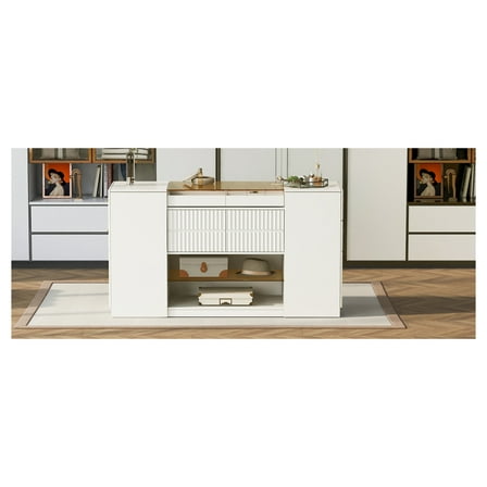 Modern Luxury Multi-Functional Island Vanity Dresser with Glass Display, 6 Drawers, Bedroom Storage