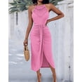 thumbnail image 3 of CHICME Summer Dresses for Women Solid Color Halter Hollow Out Sleeveless A Line Vacation Dress with Eyelet Embroidery & Side Slit Pink-M, 3 of 9