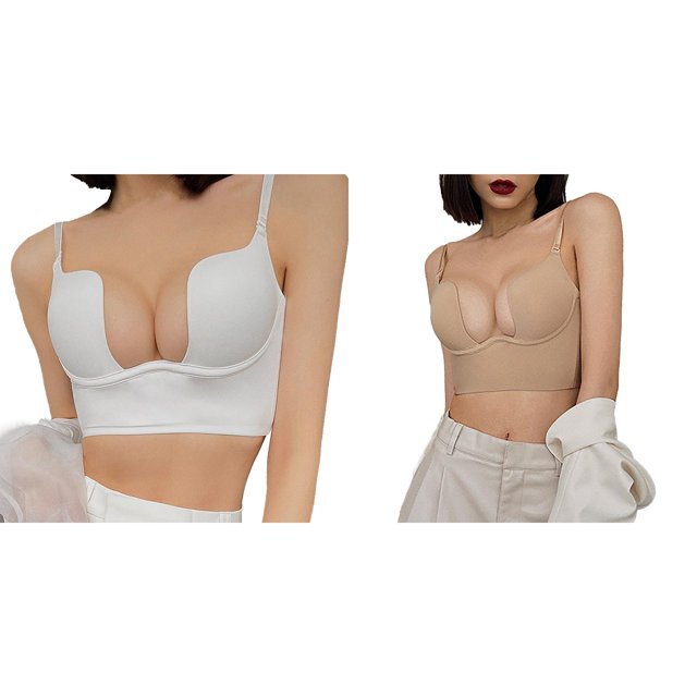 2 Pack(White 1PCS & Beige 1PCS) Multipack Women Bras Women Solid Low Back Bras Underwired U Shape Backless Bras Multiple Convertible Straps Underwire Bra