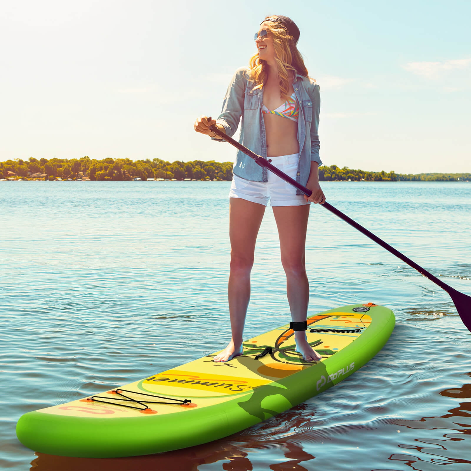 Goplus 11' Inflatable SUP Board, Portable Paddle Board with 5D rings Stand Up Paddle Board for Youth & Adult Green