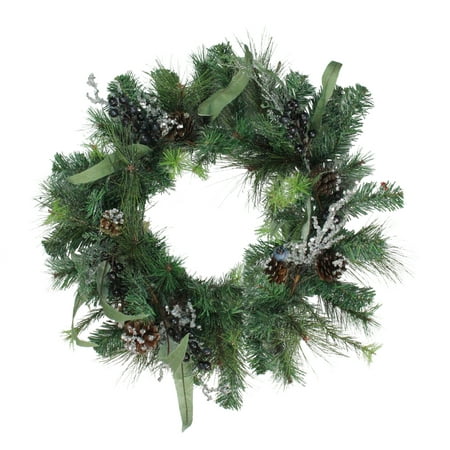 Mixed Pine with Blueberries Pine Cones and Ice Twigs Artificial Christmas  Wreath - 24-Inch, Unlit