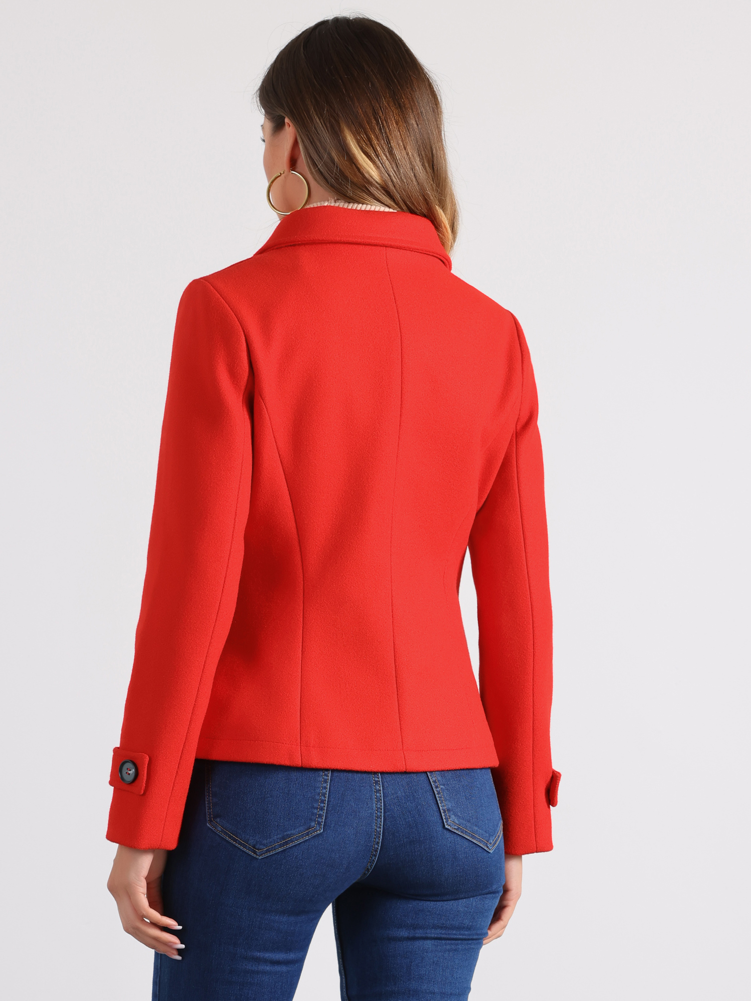 DARING DIVA Women's Notched Lapel Outerwear Double Breasted Coat Red XL