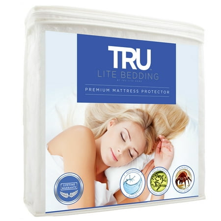 tru lite bedding waterproof mattress protector - hypoallergenic mattress cover - premium cotton terry bed protector - protects from dust mites, allergens, germs, stains, odors - full standard
