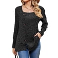 thumbnail image 3 of Hibeli Women Square Neck Long Sleeve Buttons Side Slit Hem Ribbed Tunic Tops, 3 of 7