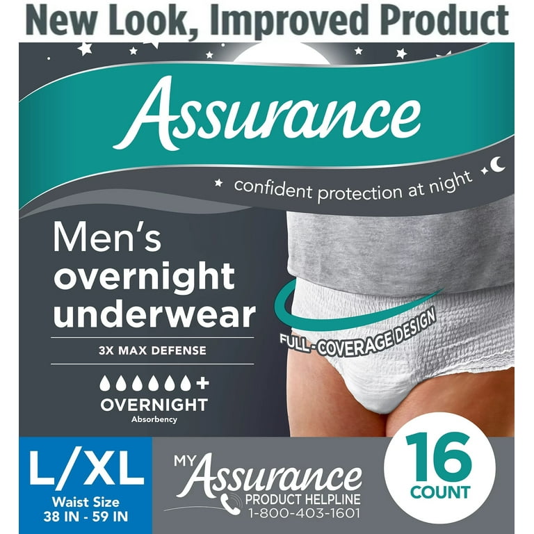 Assurance Men's Incontinence Underwear, Large, Overnight , 16