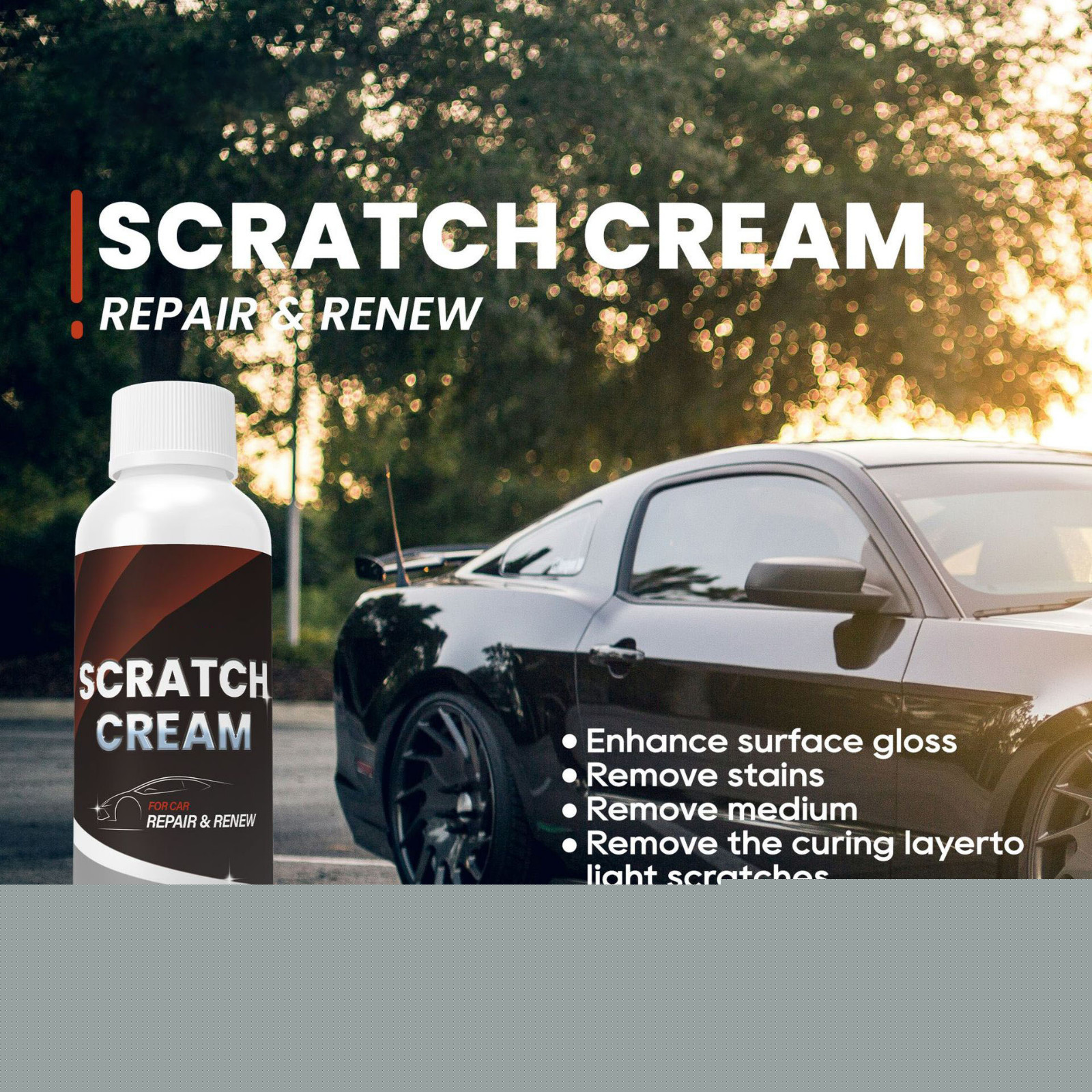 Car Scratch Repair Cream, Paint Scratch Remover, Shallow & Fine Scratch Restorer, All Paint Colors, Safe & Non-Toxic, Easy Application, Sponge Wipe Included, Enhances Gloss & Smoothness