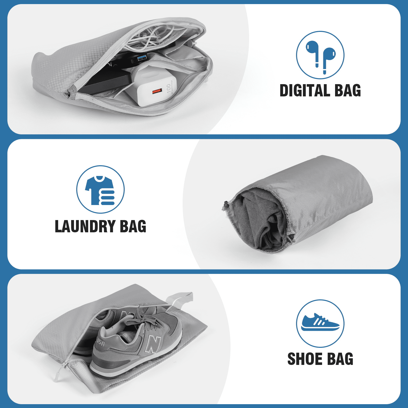 Okaka  Compression Packing Cubes Set, Grey, 6-Piece