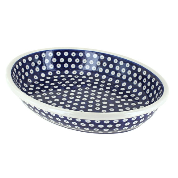 Blue Rose Polish Pottery Dots Oval Baker