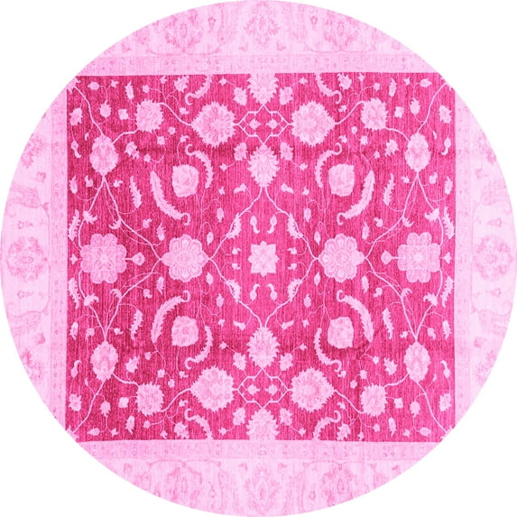 Ahgly Company Indoor Round Abstract Pink Modern Area Rugs, 6' Round