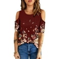 thumbnail image 1 of JustVH Women Floral Short Sleeve Junior Cold Shoulder Blouse Tunic T-Shirt, 1 of 4
