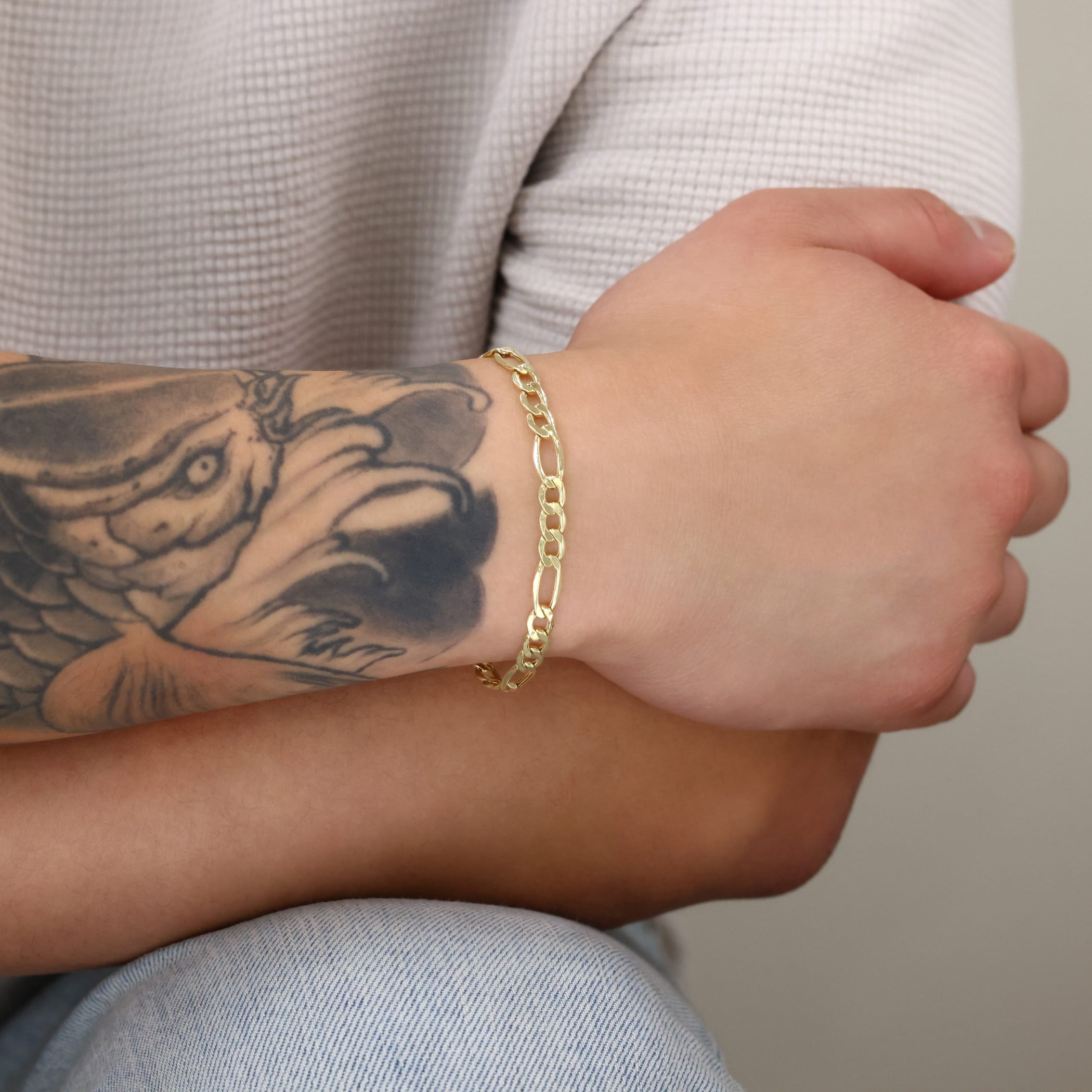 Nuragold 10k Real Yellow Gold Figaro Link 5.5mm Chain Bracelet (7"-9") Italian Jewelry for Men & Women
