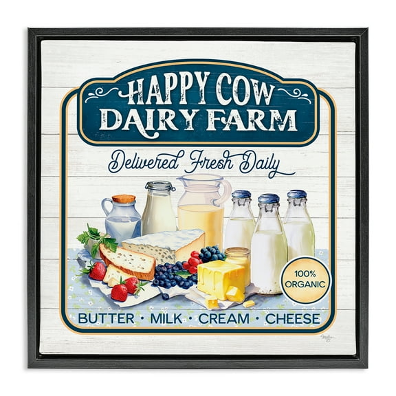 Stupell Industries Happy Cow Farm Food & Beverage Painting Black Floater Framed Canvas Art Print Wall Art, 18 x 18