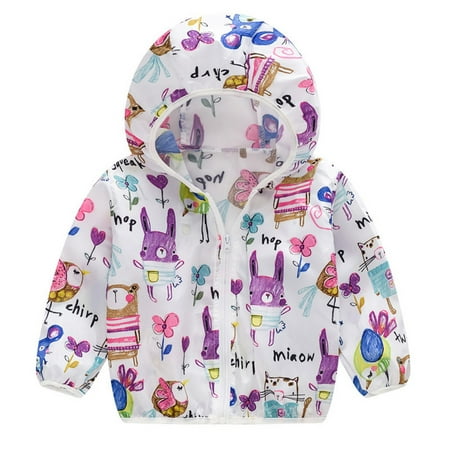 

SUWHWEA Toddler Kids Summer Sunscreen Jackets Printing Hooded Outerwear Zipper Coats in season Fall savings on Clearance