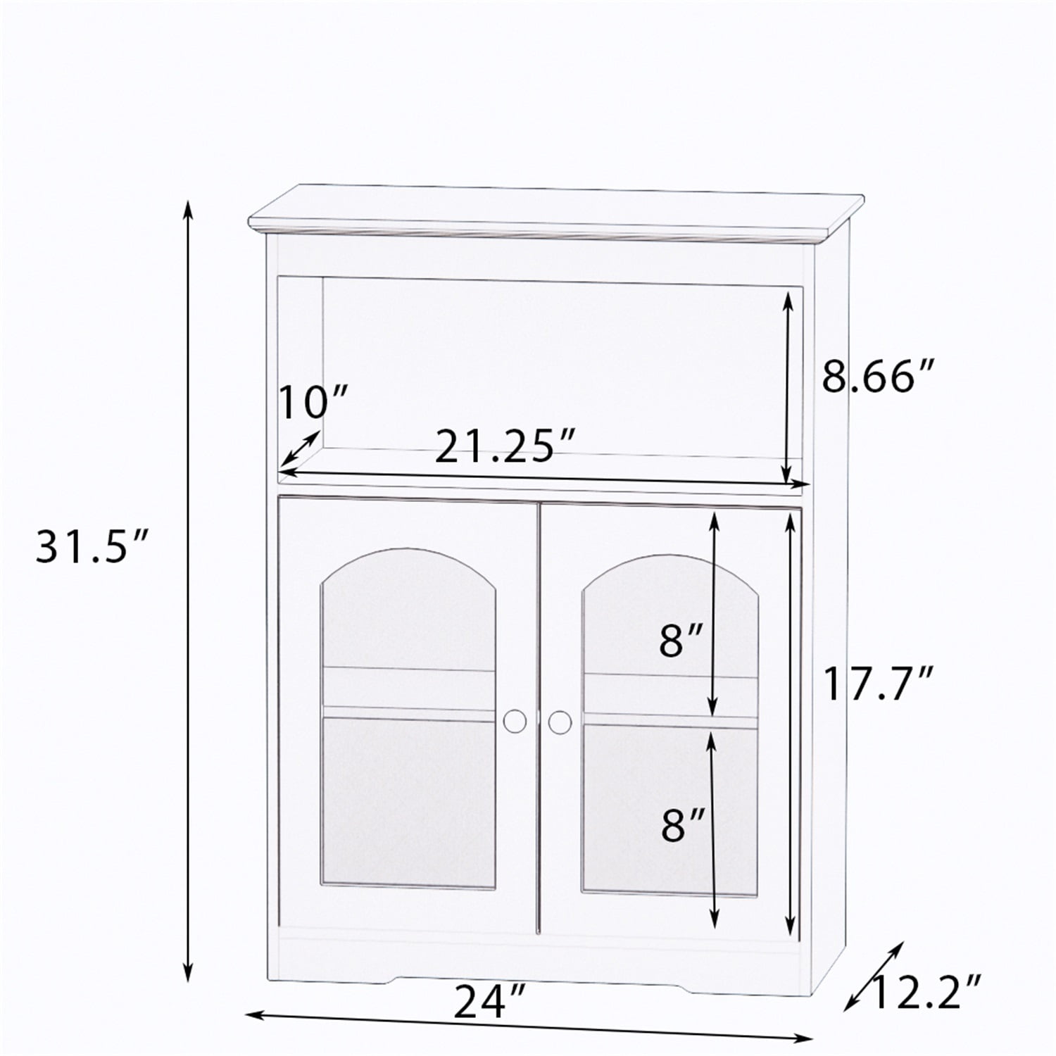 Kadyn Freestanding Bathroom Floor Cabinet, Bathroom Storage Cabinet with 2 Glass Doors 1 Open Shelf Inner Shelf, White Kadyn Freestanding Bathroom Floor Cabinet, Bathroom Storage Cabinet with 2 Glass Doors 1 Open Shelf Inner Shelf, White