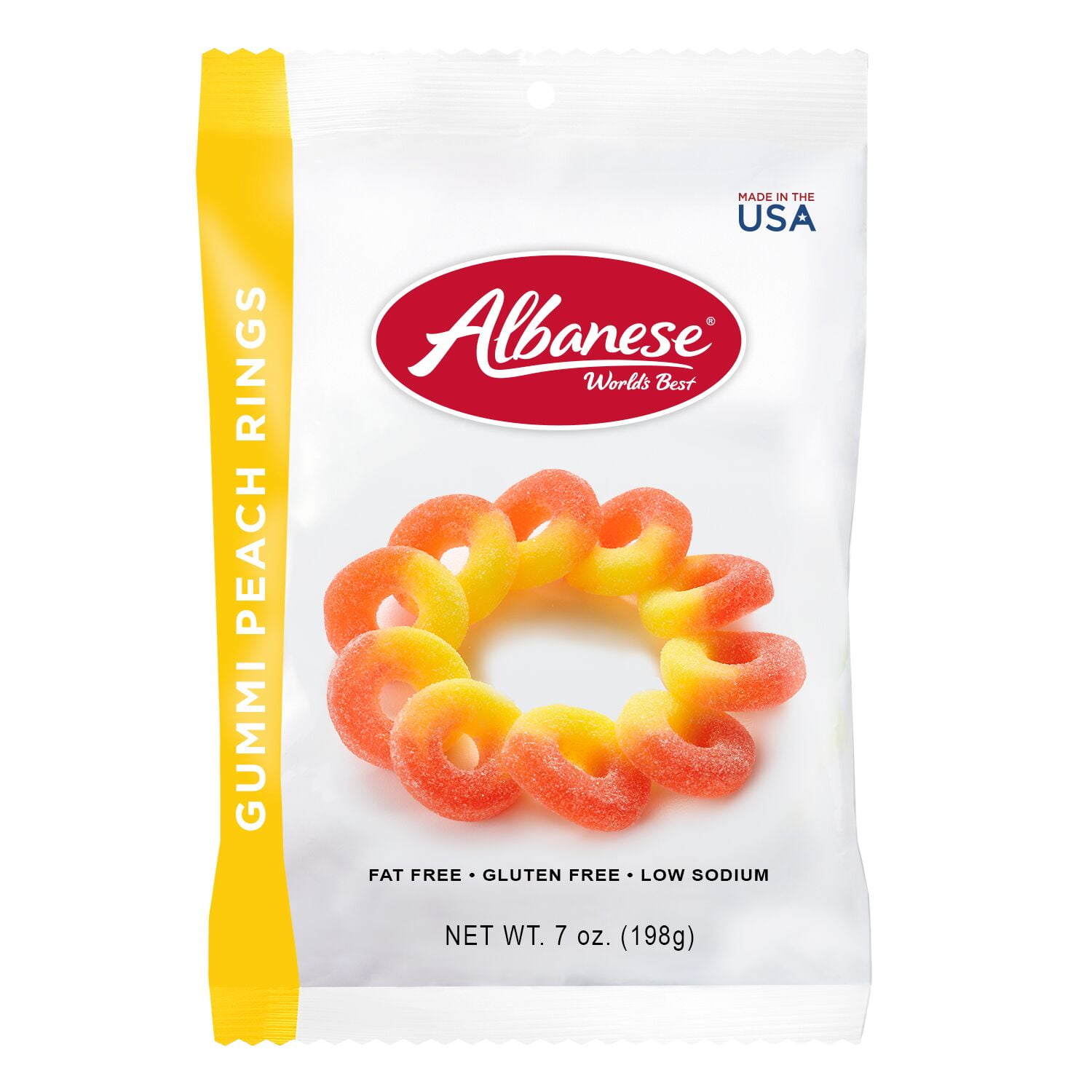 Albanese Fat Free Gluten Gummi Peach Rings 7 Oz Gummi Peach Rings