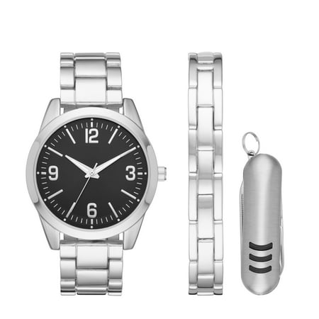 Men's Silver Watch with Multi-Tool Set