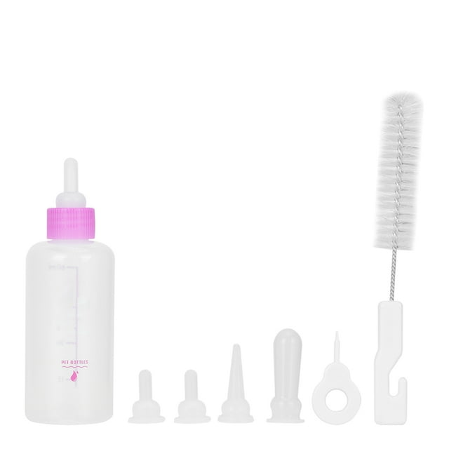 6PCS/ Set 60ml Pet Puppy Kitten Feeding Bottle Small Dog Cat Milk Nursing Care Kit (Pink)
