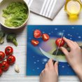 thumbnail image 3 of Cat Cutting Board, Cat Sleeping on Crescent Moon Stars Night Dreams Themed Design, Decorative Tempered Glass Cutting and Serving Board, Large Size, Yellow Blue, by Ambesonne, 3 of 5