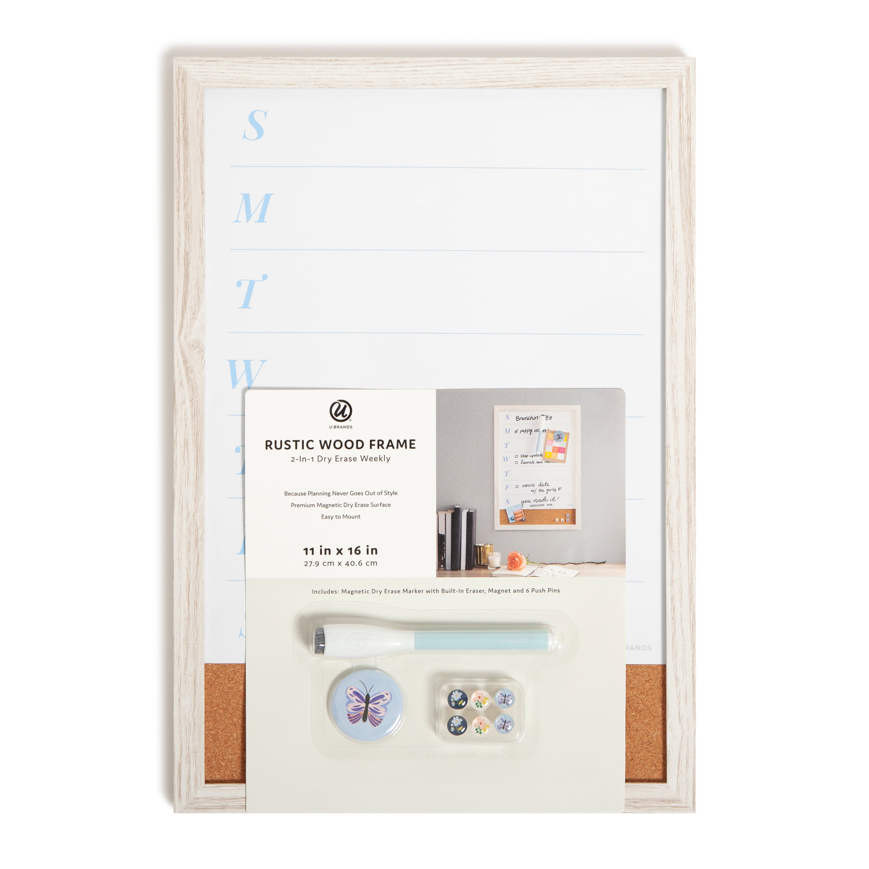 U Brands Weekly Calendar Whiteboard and Cork Board Combo, 11' x 16', 5750U