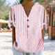 thumbnail image 2 of Tops Sueltos Casuales para las Mujeres No Posicionamiento Impreso Botón de Cuello en V Manga Corta Atada Camiseta, Top de Verano de Moda, 2 of 7