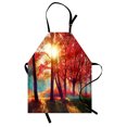 thumbnail image 1 of Tree Apron Autumnal Foggy Park Fall Nature Scenic Scenery Maple Trees Sunbeams Woods, Unisex Kitchen Bib Apron with Adjustable Neck for Cooking Baking Gardening, Orange Yellow Teal, by Ambesonne, 1 of 3