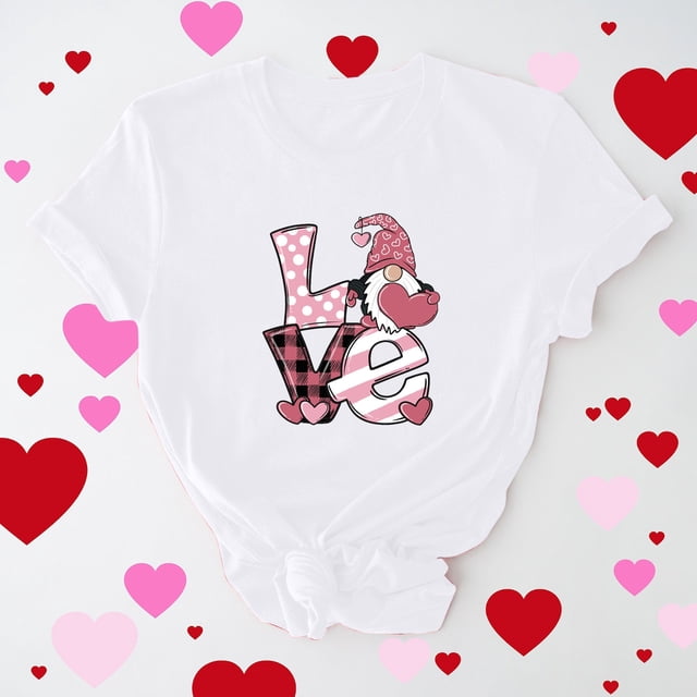Meichang T-Shirts pour Femmes Chemise de la Saint-Valentin Manches Courtes T-Shirts Graphiques Cœur d'Amour T-Shirts de Vacances Hauts de la Saint-Valentin Manches Courtes Col Rond Blouses