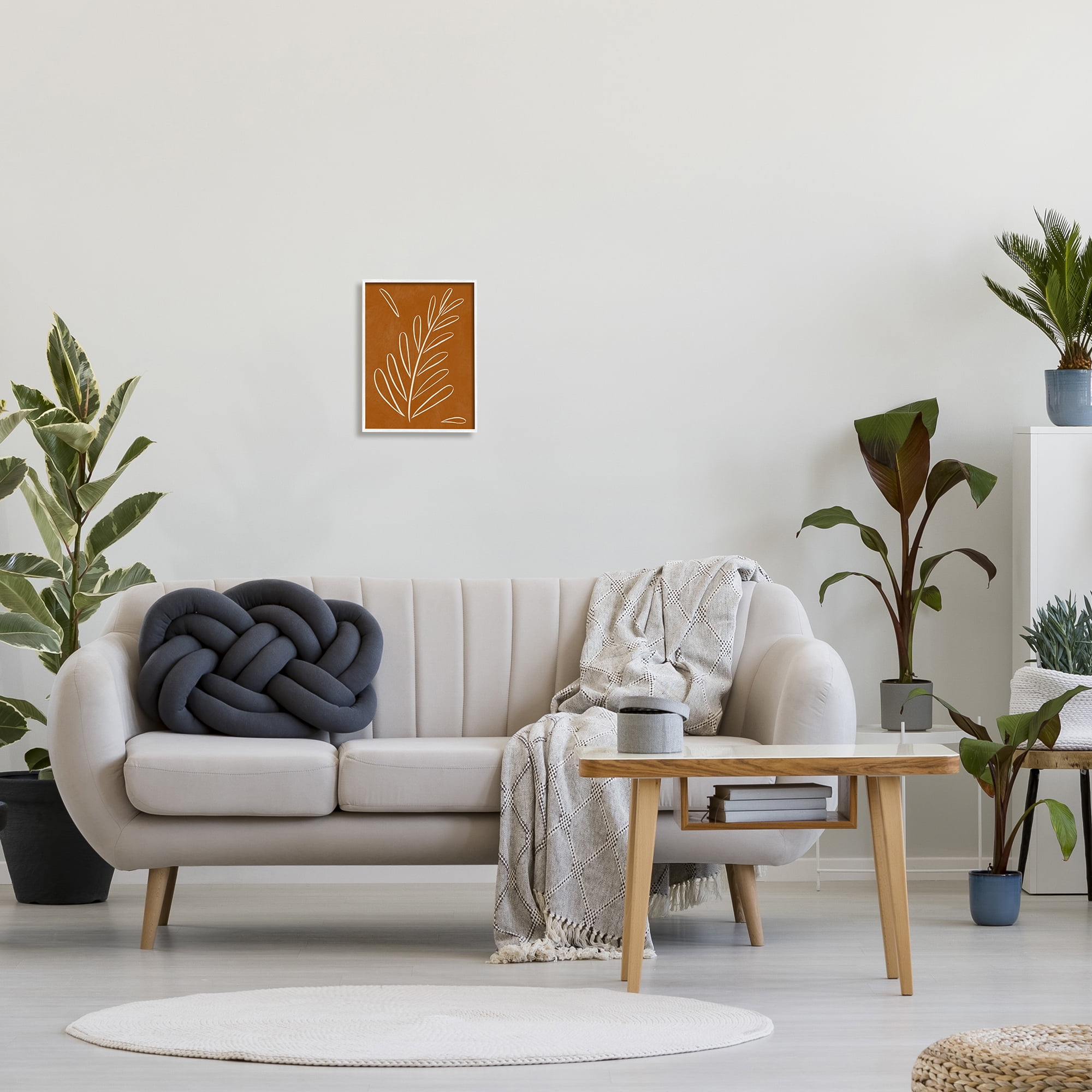 Stupell Industries Modern Fern on Brown Botanical & Floral Painting White Framed Art Print Wall Art, 11 x 14