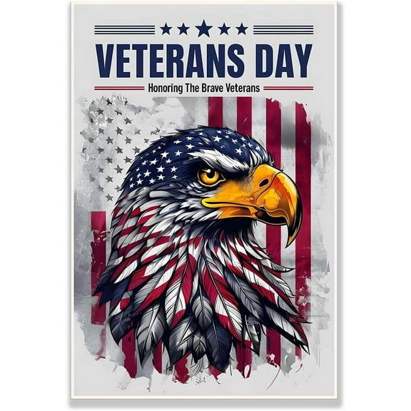 AVOI Veterans Day Bald Eagle US Military with American Flag Patriotic Poster Wall Art Canvas Prints posert Living Room Bedroom Decor Unframe: 16x24in