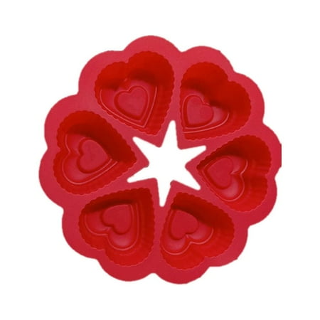 

6 Lattices Silicone Heart Shape Ice Cube Mold Cake Mold for Cake Jelly Candy Chocolate DIY Bakware Decorate (Red)