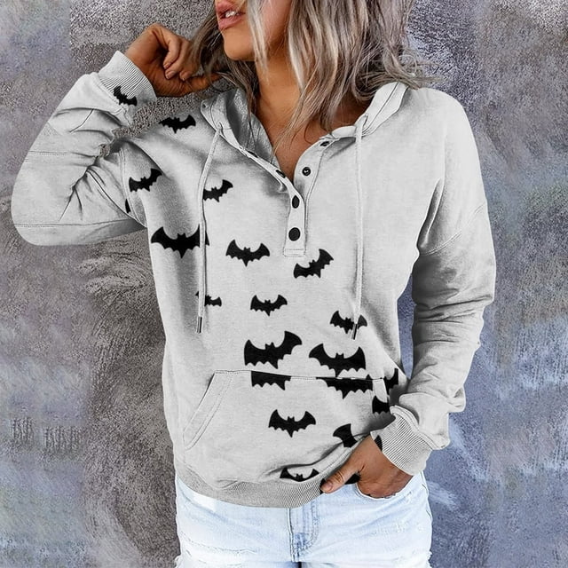 Nouveau Pull de Noël pour Femmes Imprimé Chauve-Souris Halloween Violet TG