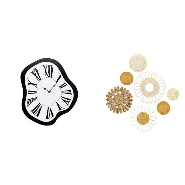 Reloj de pared,Reloj de pared interior nórdico con números romanos,Relojes distorsionados Reloj electrónico de lujo moderno,Manualidades de pared,Decoración de pared colgante. Ratán tejido