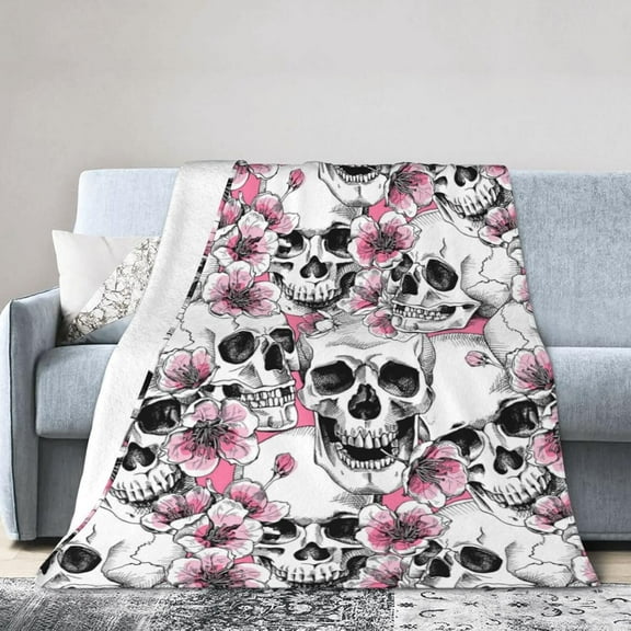Halloween Skull Throw Blanket, Ultra Soft Cozy Flannel Blanket Lightweight Warm Luxury Bed Throws for Couch Sofa Chair Bed Office All Season 50x40 Inches