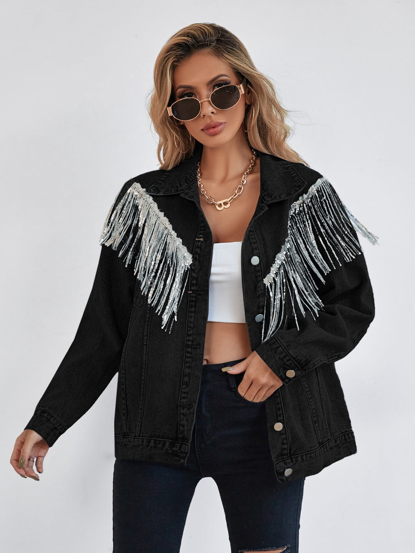 Casual Black Women's Drop Shoulder 