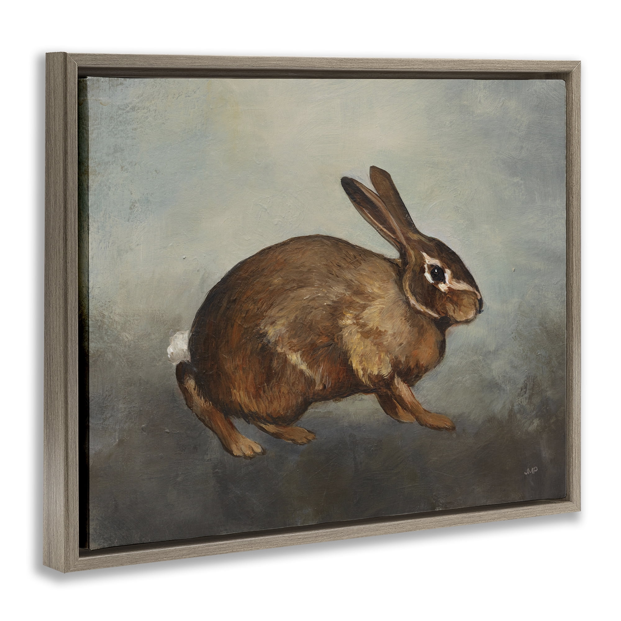 Stupell Industries Brown Rabbit on Grey Animals & Insects Painting Brown Floater Framed Canvas Art Print Wall Art, 31 x 25