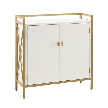 Leick Home 9200-WTGL Claudette Mixed Metal and Wood Foyer Cabinet in White/Gold