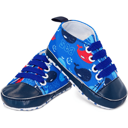 

Wish Unisex Infant Sneakers Soft No Tie Anti-Slip Sole High-Top Sneaker First Walkers Canvas Stylish Newborn Shoes for Girls and Boys--Blue Sea（12cm） S428