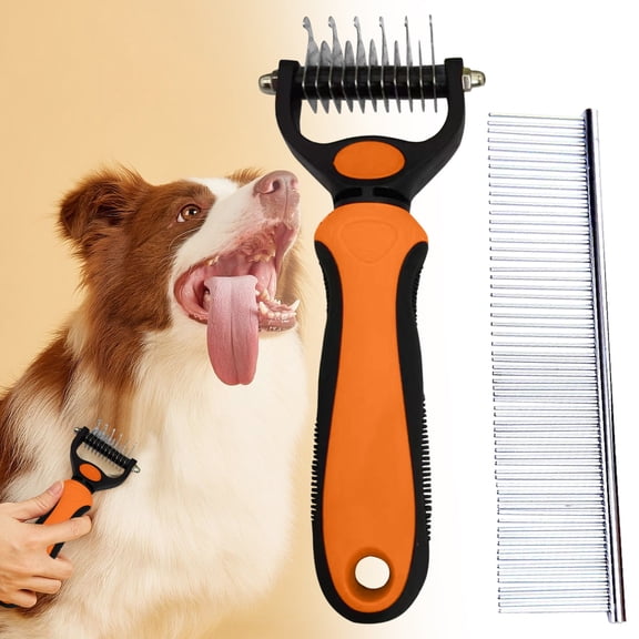 Dematting Comb for Dogs and Cats, Undercoat Rake Pet Brush for Long Hair, Deshedding Dog Brush Removes Tangles Knots and Loose Fur, Grooming Tool for Thick Coats (Blue L)