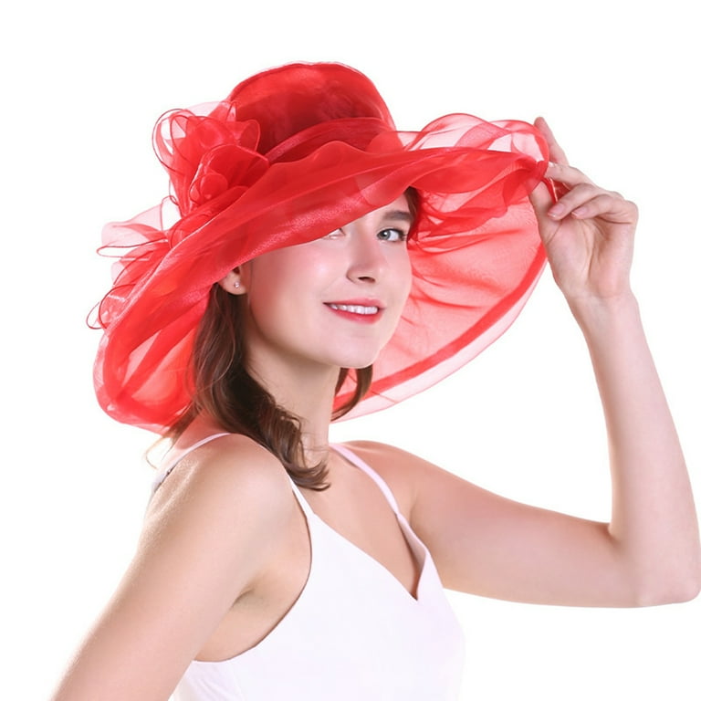 Ruffled Organza Sun Hat For Women Wedding Church Wide Brim Flower Ruffles  Texas Derby Hats