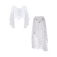 thumbnail image 2 of Doomiva Women's Belly Dance Dress Set Belly Tulle Flare Sleeve Crop Top with Chiffon Dance Skirt White One Size, 2 of 7