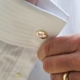 thumbnail image 2 of Christmas Holiday Santa and His Buddy Teddy Round Cufflink Set Gold Color, 2 of 6