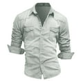 thumbnail image 2 of Mens Denim Jacket Qiggri Men Long Sleeve Beefy Button Basic Solid Blouse Tee Shirt Top, 2 of 3