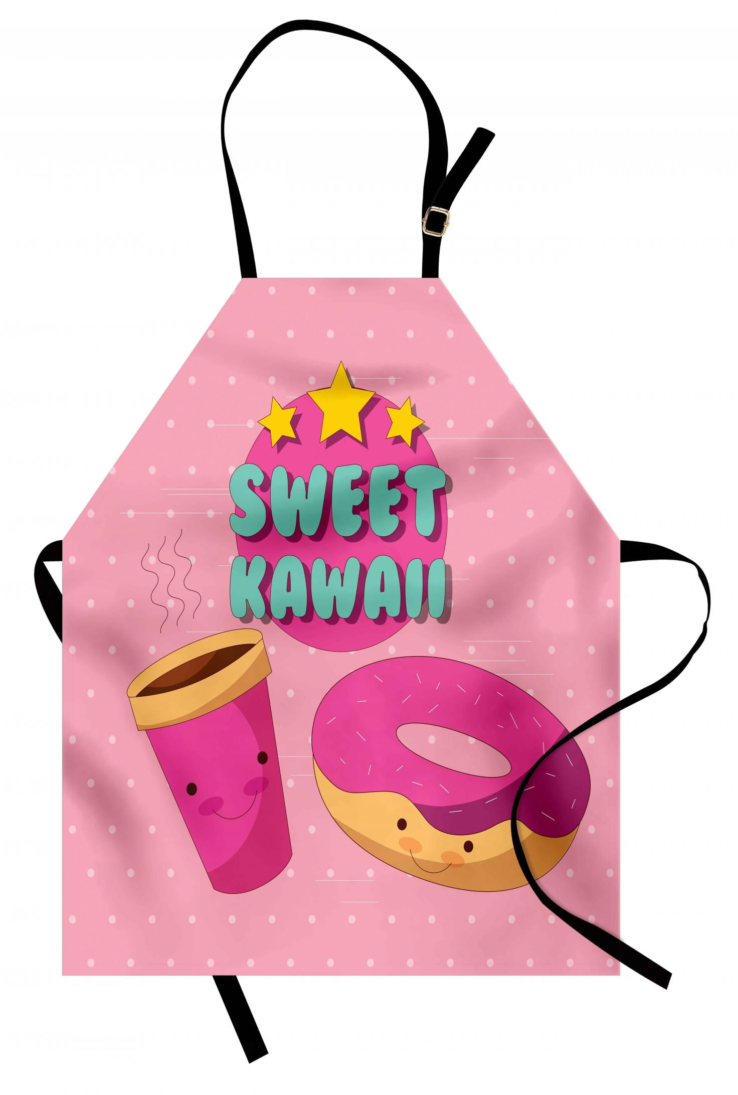 Anime Apron Sweet Kawaii Lettering with Donut and Coffee Smiling