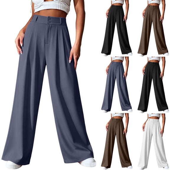 Miluxas Women's Plus Size Dressy Trousers Pleated Front High Waist Wide Leg Pants Business Casual Loose Trousers with Pockets for Work Commute White