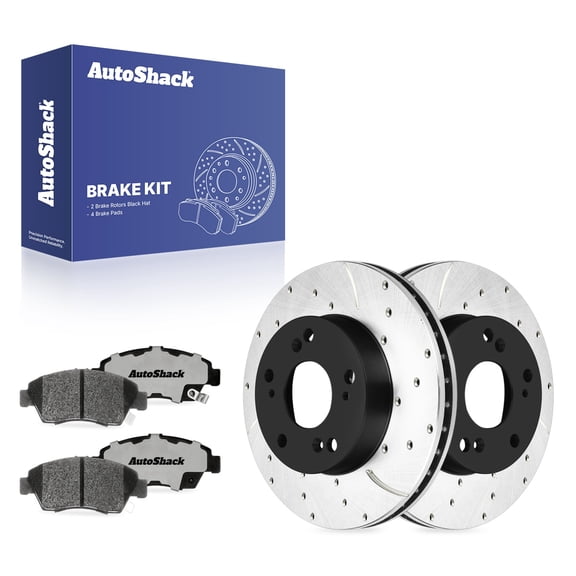AutoShack Front Vented Drilled & Slotted E-Coated Brake Rotors   Ceramic Pads 6-PC Brake Kit Replacement for 2011-2015 Honda CR-Z ShadowGuard 10.31" (261.9 mm)