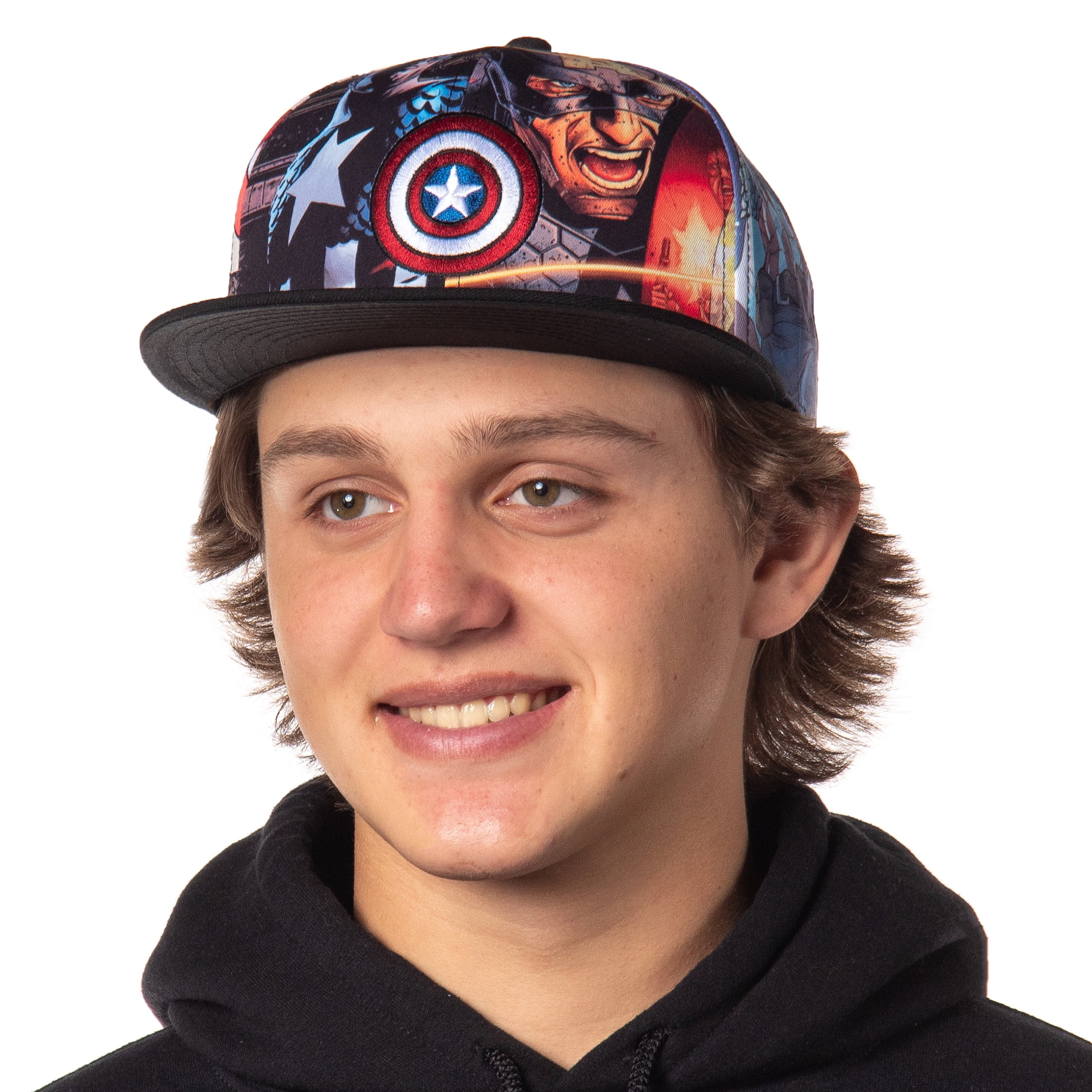 Marvel Comics Captain America Allover Sublimated Scene Design Adult Adjustable Snapback Hat Baseball Cap OSFM