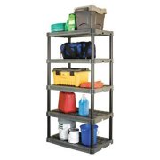Plano Freestanding Plastic Shelving Unit, Open Style, 23 in D, 36 in W, 73 1/2 in H, 5 Shelves, Gray