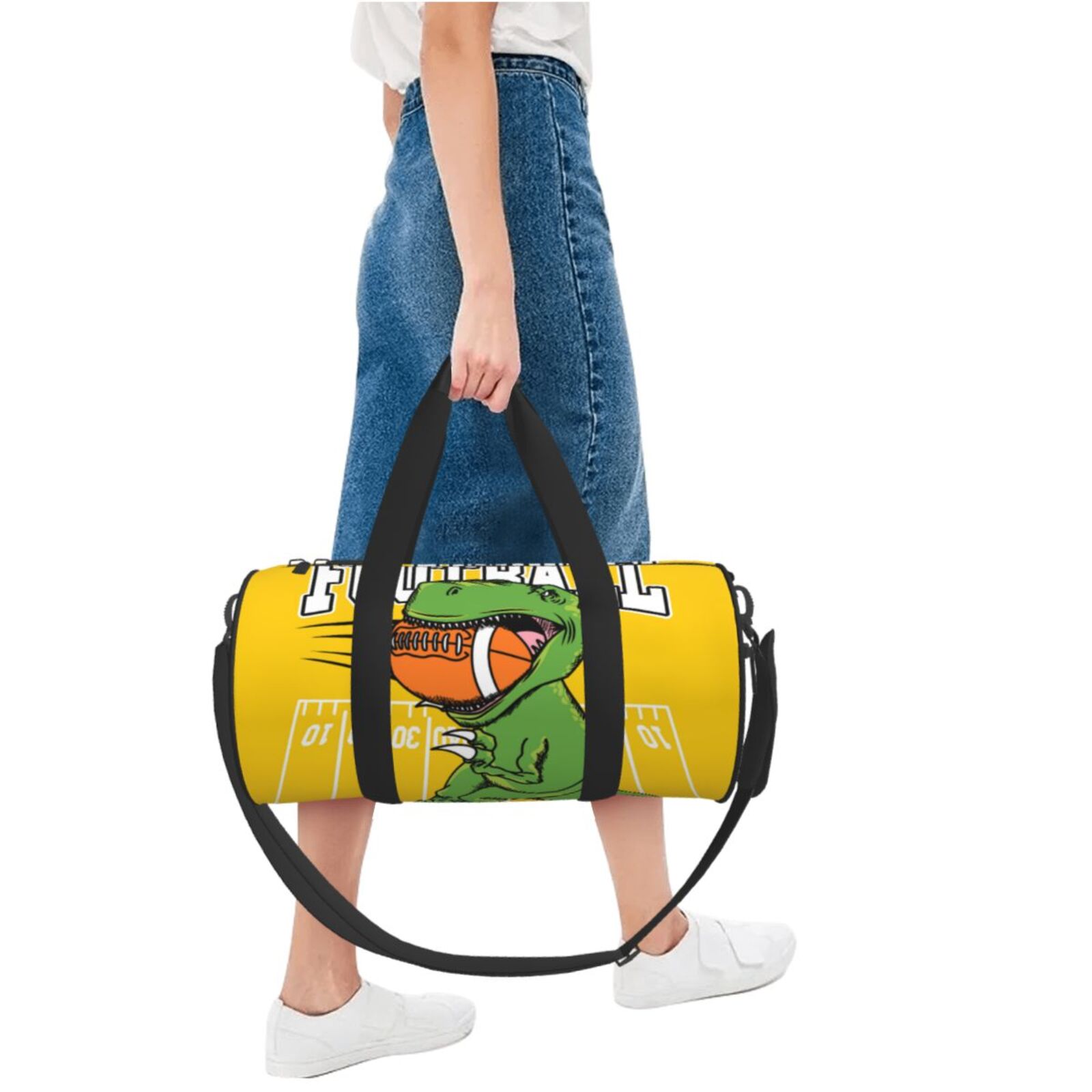 Vsdgher T-Rex Playing Football 45L Foldable Duffel Bag, Sports Gym Bag,Overnight Bag, Portable Weekender Bag for Airplanes