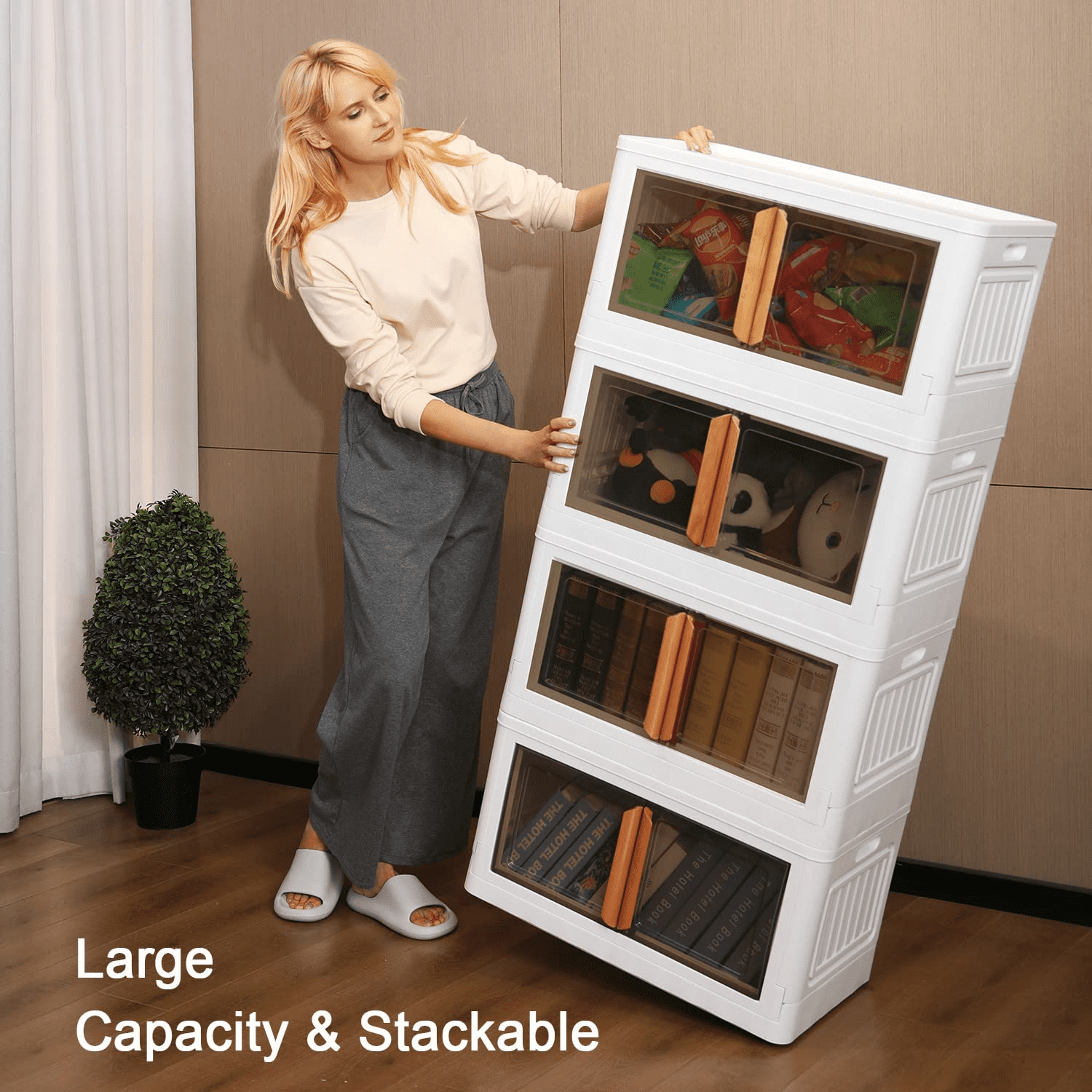 Karlsitek Clearance!storage Bins with Lids,Clear Stackable Lidded Storage Bins,Collapsible Storage Cube Bins with Wheels, Plastic Storage Box Containers with