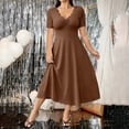 thumbnail image 2 of VBVC Women's Scalloped V Neck Lace Short Sleeve Midi Dress , Ladies' Fit and Flare Casual Dress , Elegant A Line Party Dress For Women,Coffee,S-5XL, 2 of 10